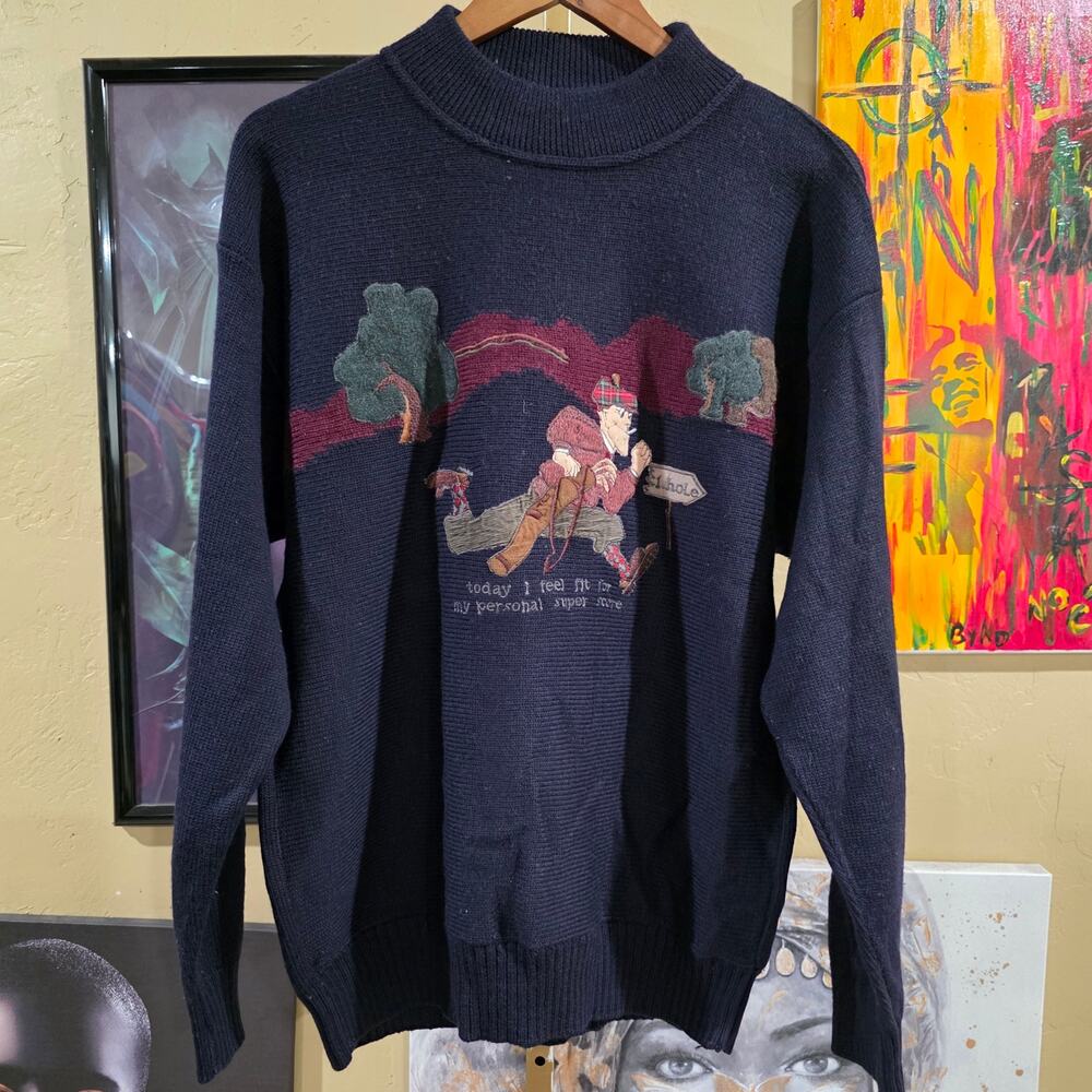 Vintage 80s Made in Italy Embroidered Golfino Grandpacore Retro Sweater XL